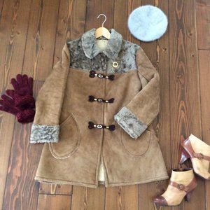 Vintage Midcentury Shearling Suede Leather Coat